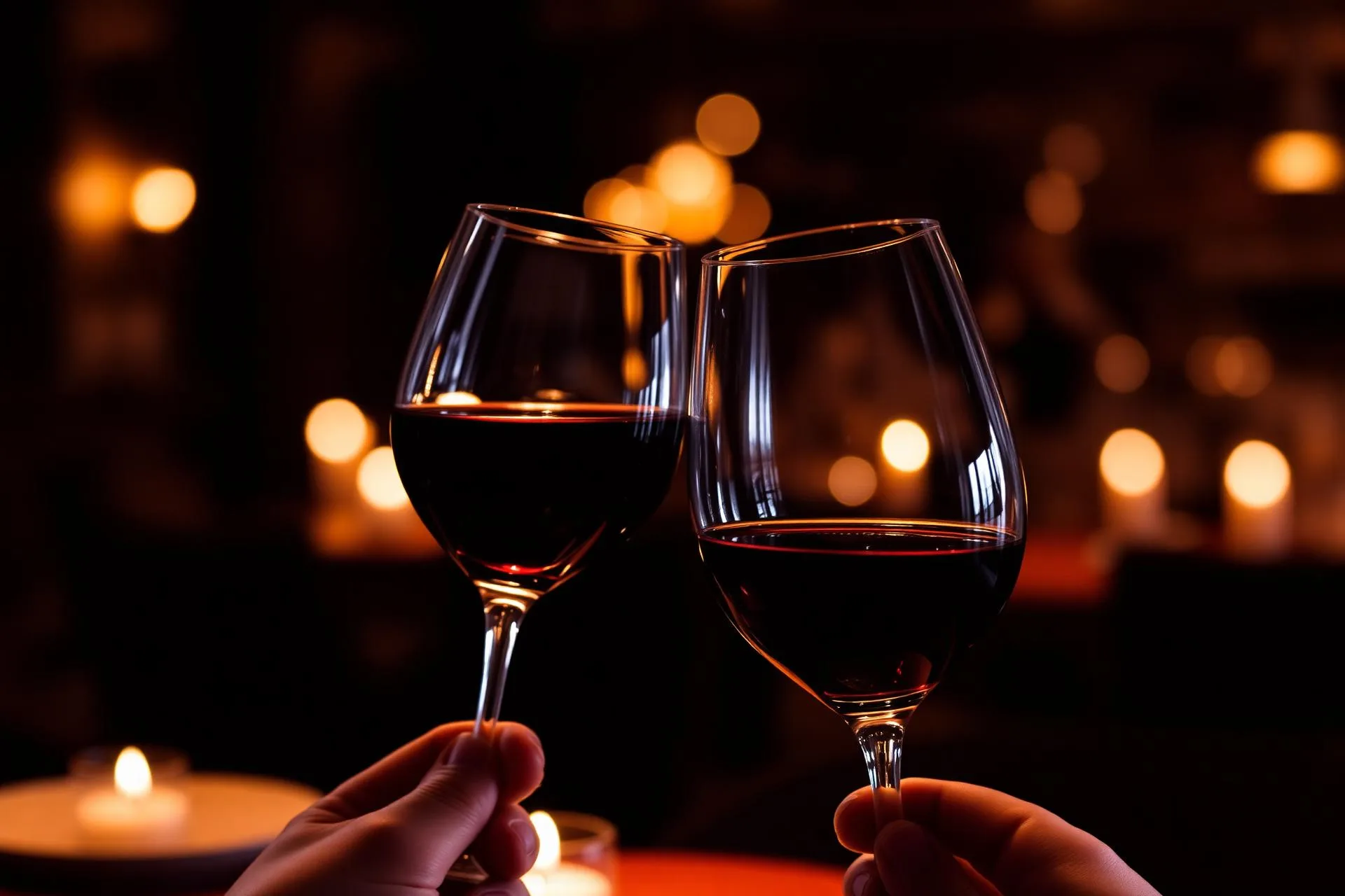 Brindis con copas de vino tinto en Marcelino Cancún